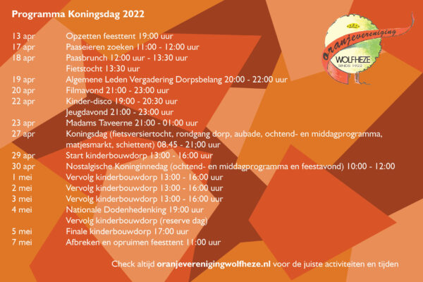 Programma 2022 Oranjevereniging Wolfheze